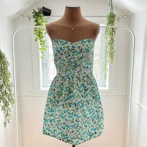 BeBop Strapless Dress in Blue and Green Floral